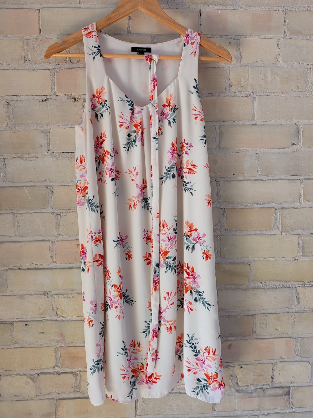 RW&CO. Cream Floral Midi Dress with Pink & Orange Accents